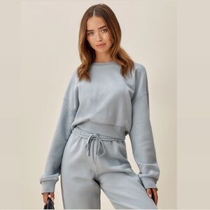 Reformation Hunter Classic Sweatshirt Baby Blue Raglan Top Crewneck Cropped